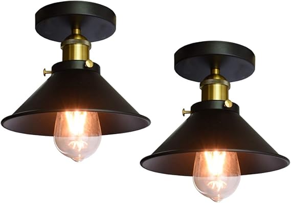 iDEGU iDEGU 2 stuks industriële plafondlamp metaal Edison Design kroonluchter hanglamp vintage plafondlamp E27 decoratie 22 cm zwart (zwart)