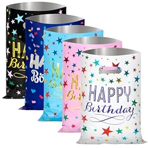 GIFOHAPY 40 bolsas de recuerdo de fiesta, bolsas de dulces de cumpleaños, bolsas de regalos de 5 colores para fiesta de cumpleaños con asa para niños y niñas