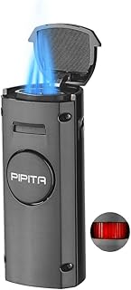 PIPITA 4 Jet Lighter Windproof Torch Blue Flame Butane Gas Lighter Adjustable Refillable Torch Lighters with Punch,Color Change Design of Visual Gas Window(Without Gas) (Dark Gray)