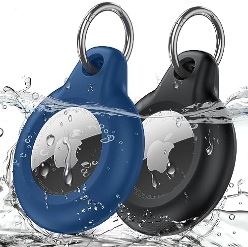 ANTSHARE for AirTag Case, 2 Pack Apple AirTag Keychain Hard Plastic Waterproof Anti-Lost for GPS Tracker Full Body Protective, AirTag Holder for Dog Collar, Backpack, Keys, Luggage (Black&Blue)