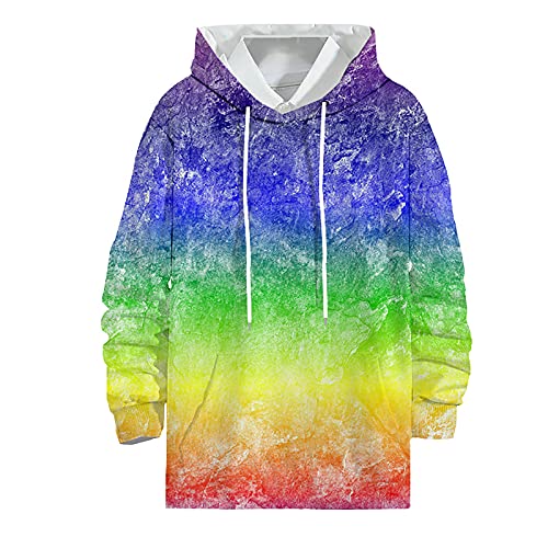 QWEEI Herren 3D-bedruckter Hoodie, Herbst Casual Pullover, Regenbogen Tie-Dye Graffiti Loser Rundhals Hoodie,C,XXL Cover