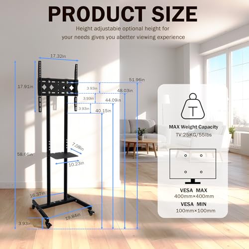 Mobile TV Stand for 32-55" TV Height Adjustable Floor Stroller with Storage Rack Weight 55 Lbs Silent Lockable Wheels for Home Office Meeting Room - image 7