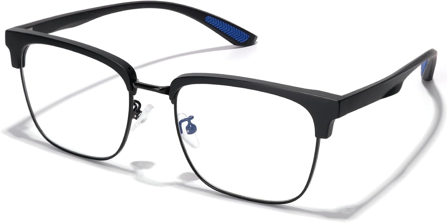 ZanyLen Blue Light Glasses Men Rectangle Large Browline Computer Gaming Glasses Blue Blocker Anti-Glare UV400 Protection Clear Lens