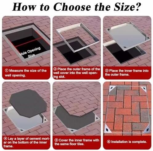 Stainless Steel Drainage Grate with Inspection Cover for Driveways, Patios, and Pavers – Hidden Square Metal Septic Tank Lid and Frame, and Stylish Design