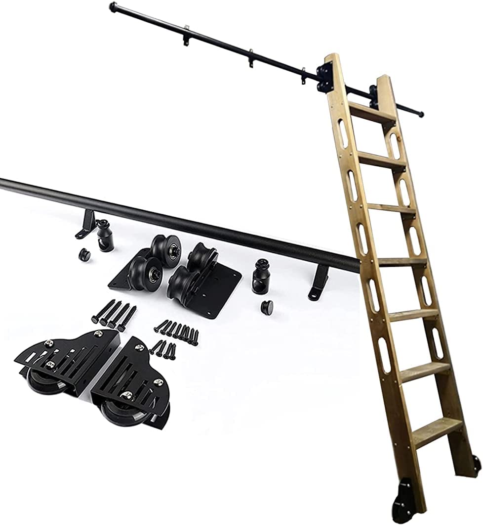 GHFXSCV 3.3ft-20ft Rolling Library Ladder Hardware Kit, Sliding Ladder Library Full Set Hardware Rolling Track with Floor Roller Wheels (No Ladder) (Size : 13ft/400cm Track kit)