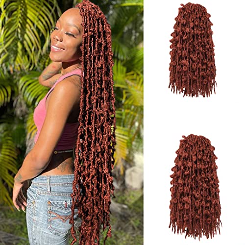 ZRQ 18 Inch Butterfly Locs Crochet Hair 6 Packs 350 locs Copper Red Soft Faux Locs Crochet Braids Pre looped Goddess Locs Synthetic Extensions 350#