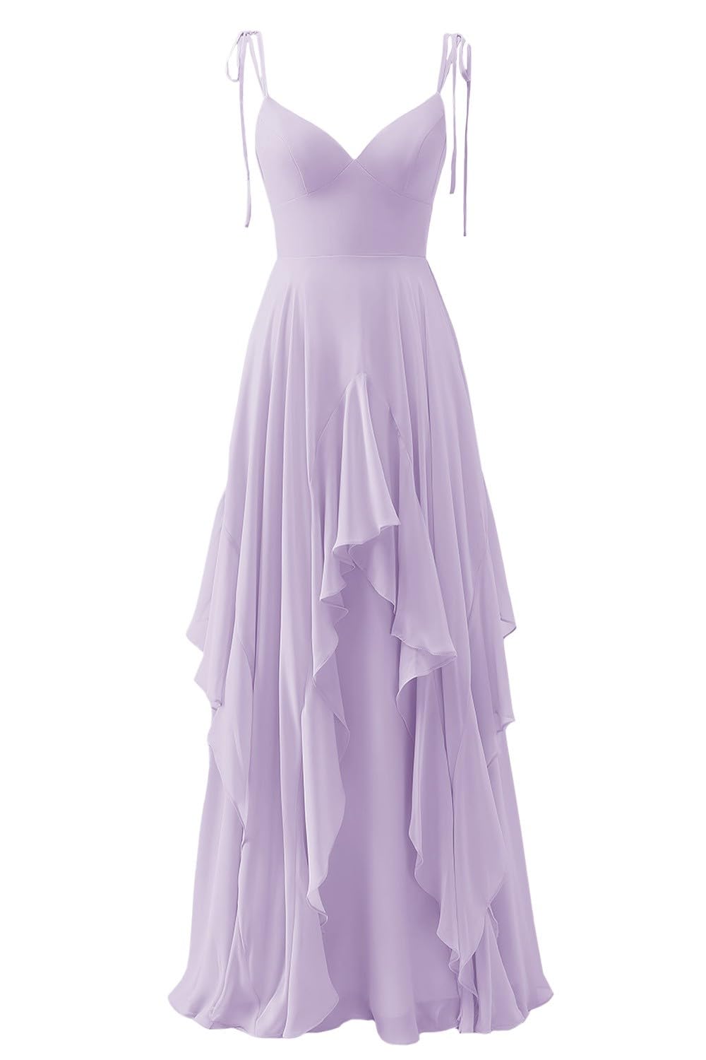 SHLFETWLUA Spaghetti Straps Bridesmaid Dresses 2026 Chiffon Ruffled Long Prom Dresses for Women Formal