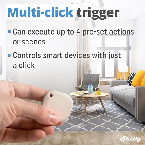 Shelly BLU Button Tough 1 Ivory - Inteligentny Przycisk Bluetooth, Automatyka Domowa, Certyfikat IP54, Szeroki Zasięg (10-30m), Do 4 Predefiniowanych Kliknięć, Powiadomienia, Home Assistant
