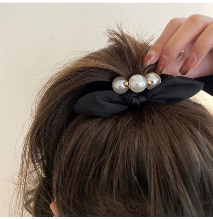 Miniatura 5 de 4 piezas de cordón de pelo con lazo de perla, de alta elasticidad, duradero, accesorios para la cabeza, banda para el cabello, accesorios para el