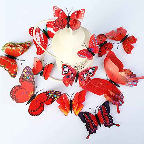 Image of JAAMSO ROYALS Red 3D Magnet Butterfly Stickers for Wall, Butterfly Decoration Items, Butterfly Stickers, Butterfly Wall Decor, Butterflies, Butterflies for Wall Decoration (Set of 12)