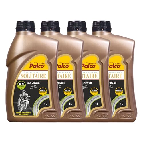 Image of PALCO Solitaire 20W40 Engine Oil for Bike 1L (Pack of 4) | BS6 Compatible Synthetic Technology | 4-Stroke Bike Engine Oil | Up to 10,000 km Drain Interval