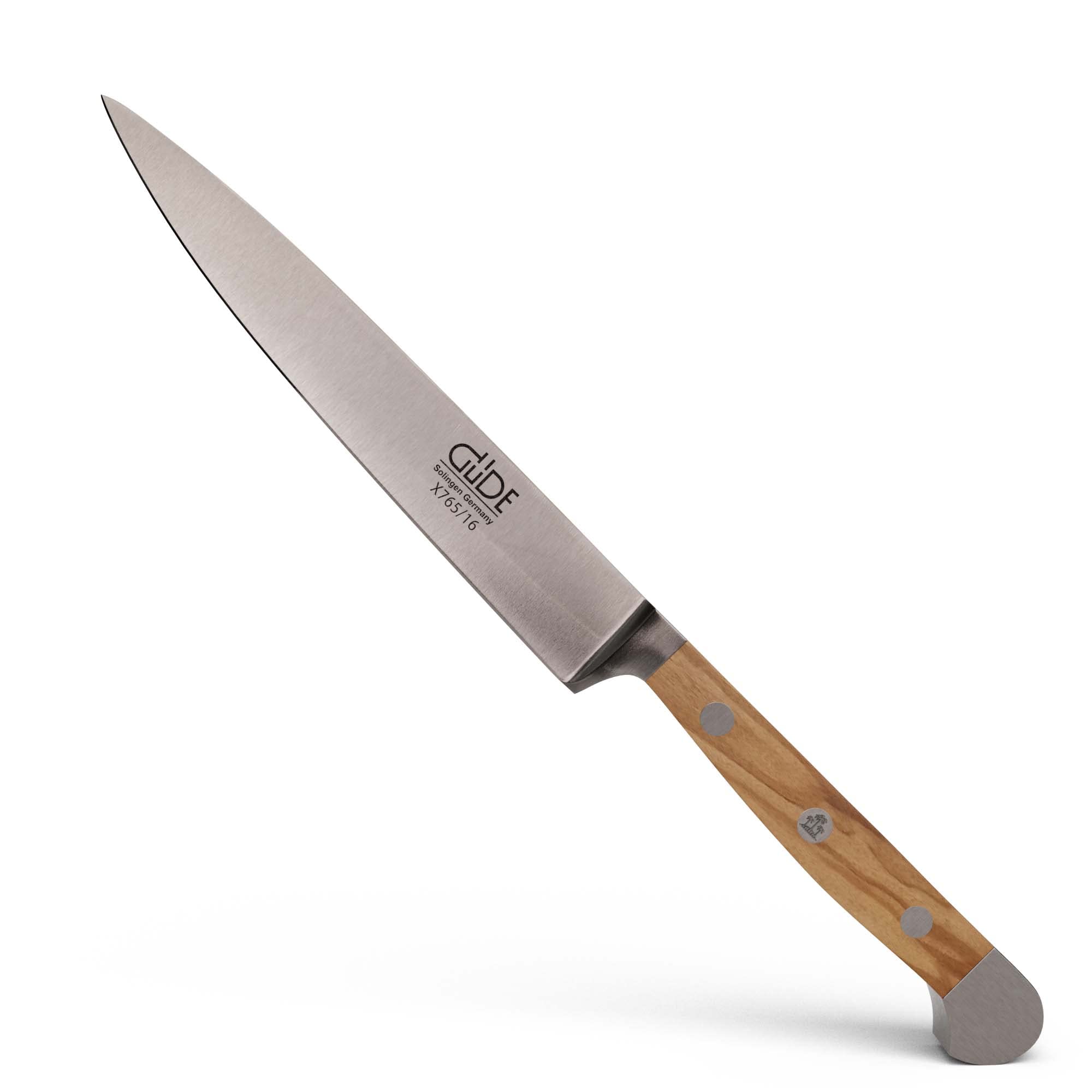 Güde X765/16 Solingen - Zubereitungsmesser geschmiedet, 16 cm, Olivenholz, ALPHA-OLIVE, Küchenmesser, Doppelkropf, Handmade Germany