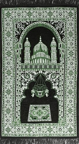 Image of Velvet Floral Janamaz Mat | Prayer Mat /Meditation Janamaz for Namaz /Meditation Mat /Muslim| Size 27x50| Washable Soft Prayer Mat (Black - Green)