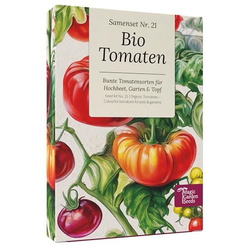 Magic Garden Seeds - Bio-Tomaten Saatgut-Box mit 6 Sorten - historische, bunte Tomaten für Hochbeet, Topf & Garten - aromatisch, samenfest & pflegeleicht