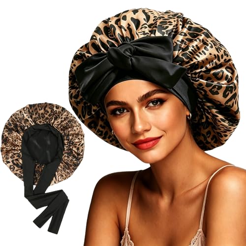 Satin Bonnet for Sleeping Non Slip Sleep Cap for Women Adjustable Tie Hair Bonnet for Curly Braids Long Natural Hair