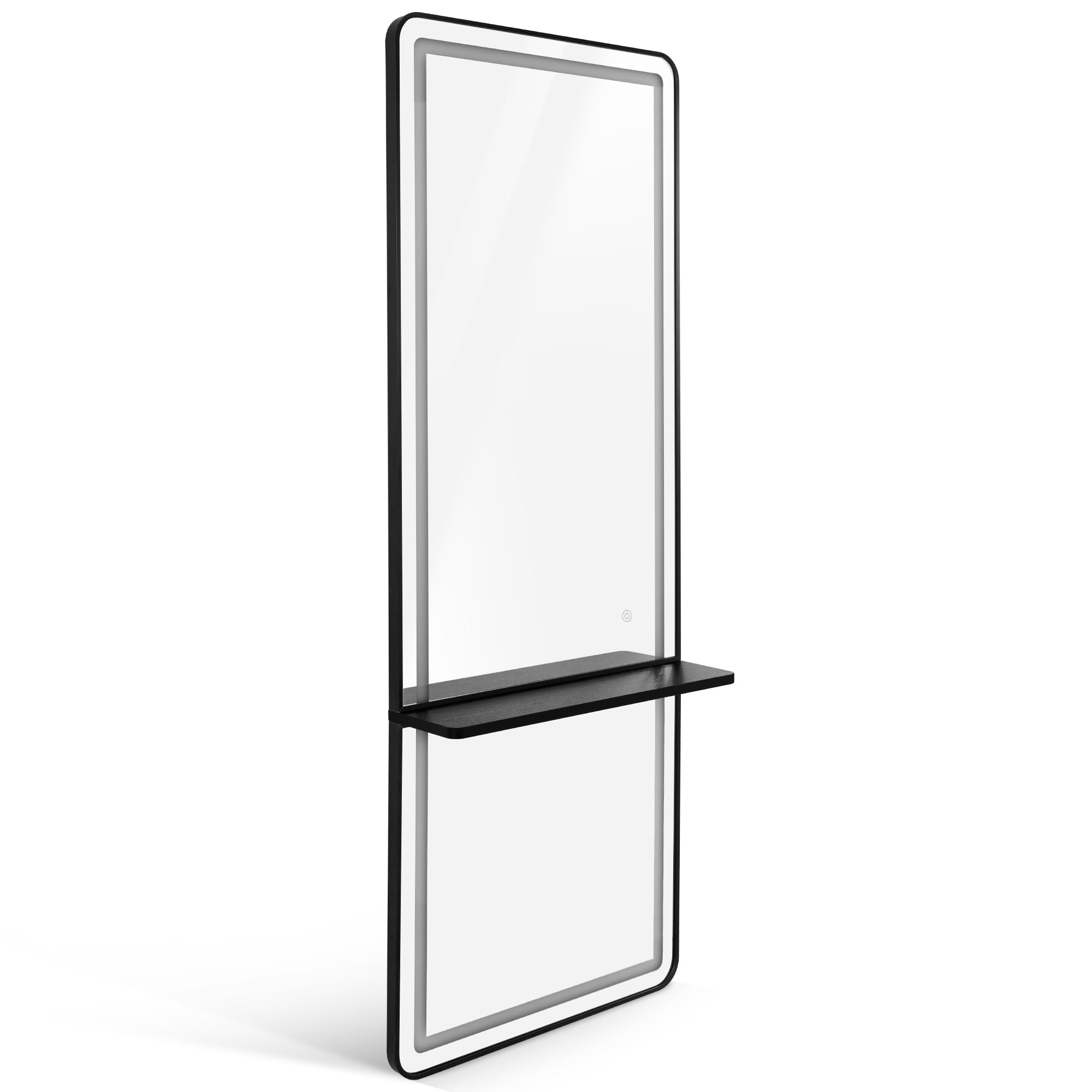 Barberpub Miroir Mural avec éclairage, Niveau Complet du Corps avec Cadre en Aluminium, Grand Miroir avec Interrupteur Tactile, 3 Couleurs légères dimmables, 17x65x177 cm, J6271 (Noir)