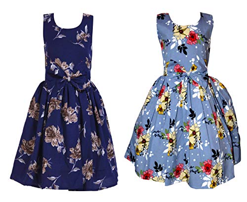 Image of Casual Frock for Baby Girls,Blue Printed and Olive Printed,Pack of 2