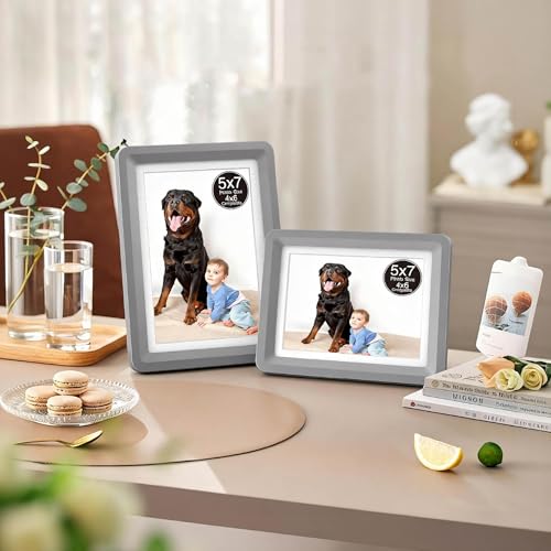 vilkok Dark Gray 5x7 Picture Frame,1Pack, Fits 5x7 Photo or 4x6 with Mat, Acrylic Front & Durable ABS Frame, Shatterproof UV-Resistant Tabletop Display, Vertical/Horizontal Home Décor Frame