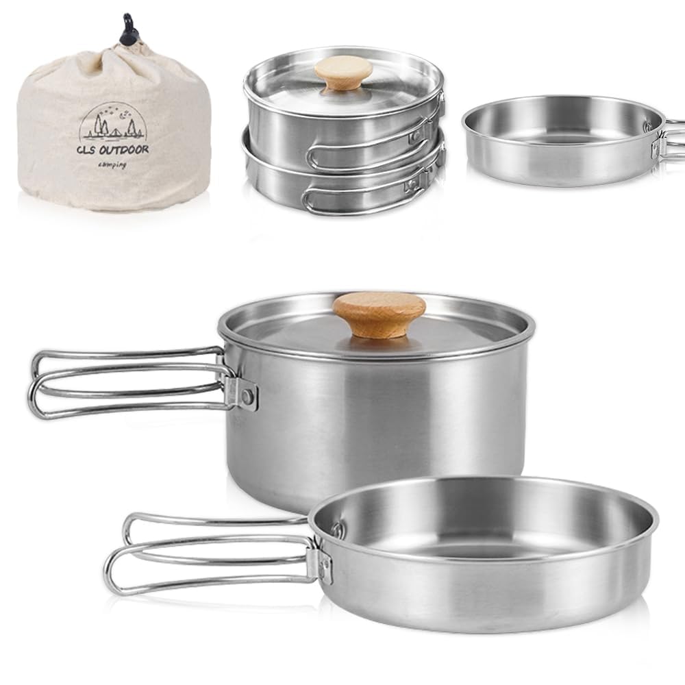 Udbrud Camping Cookware Set, 1-2 Person Camping Cooking Set Hard Anodised Aluminium Pot Pan Lightweight Stackable Camping Cookware Kit with Storage Bag for Backpacking Picnic Campfire