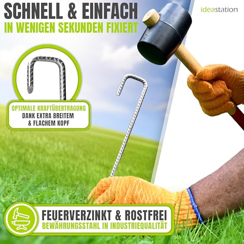 idea-station Bodenanker 6 Stück - 30 cm lang - Ø 8 mm - rostfreie Erdanker aus Bewehrungs-Stahl - sichere Boden Verankerung für Trampolin - Massive Erdhaken für den Garten
