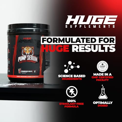 Image of Pump Serum Non Stim Pre-Workout - Fully Loaded Stimulant Free Pre Workout for Extreme Pumps, Vascularity & Muscle Fullness, with L-Citrulline, HydroPrime & Nitrates, Strawberry Mojito, 40 Servings