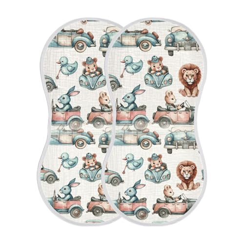 Muslin Baby Burp Cloths, Car and Animals Cotton Soft Burp Cloths for Newborns​​, Extra Absorbent Burp Cloths 1-Pack​​, 22 x 11 Inch2