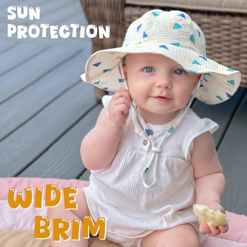 Image of HONGTEYA Baby Sun Hat Toddler Girl Beach Hat Sun Protection Adjustable Outdoor Summer Wide Brim Bucket Hat for Infant Kids