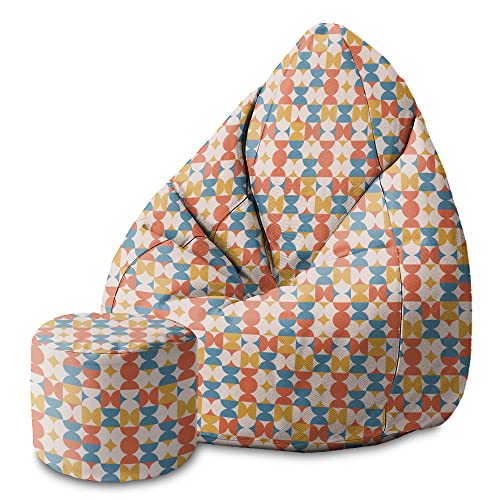 DreamRoots DreamRootsDreamRoots Bean Bag 80x80x120cm - Sitzsack mit Lehne und Hocker und Bezug - Sitzkissen Erwachsene Boden mit Füllung M