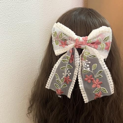 Set de 5 Lazos de Encaje con Flores Bordadas - Broches y Pinzas con Cintas Largas para Mujer miniatura 4