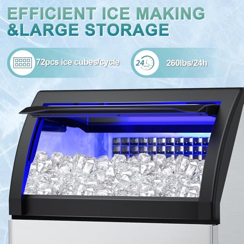 Image of Commercial Ice Maker 260Lbs /24H, Undercounter Ice Maker Machine with 55 Lbs Storage Ice Bin, Built-in Freestanding Stainless Steel Commercial Ice Machine for Shop,Bar, Restaurant, Cafe, Hotel