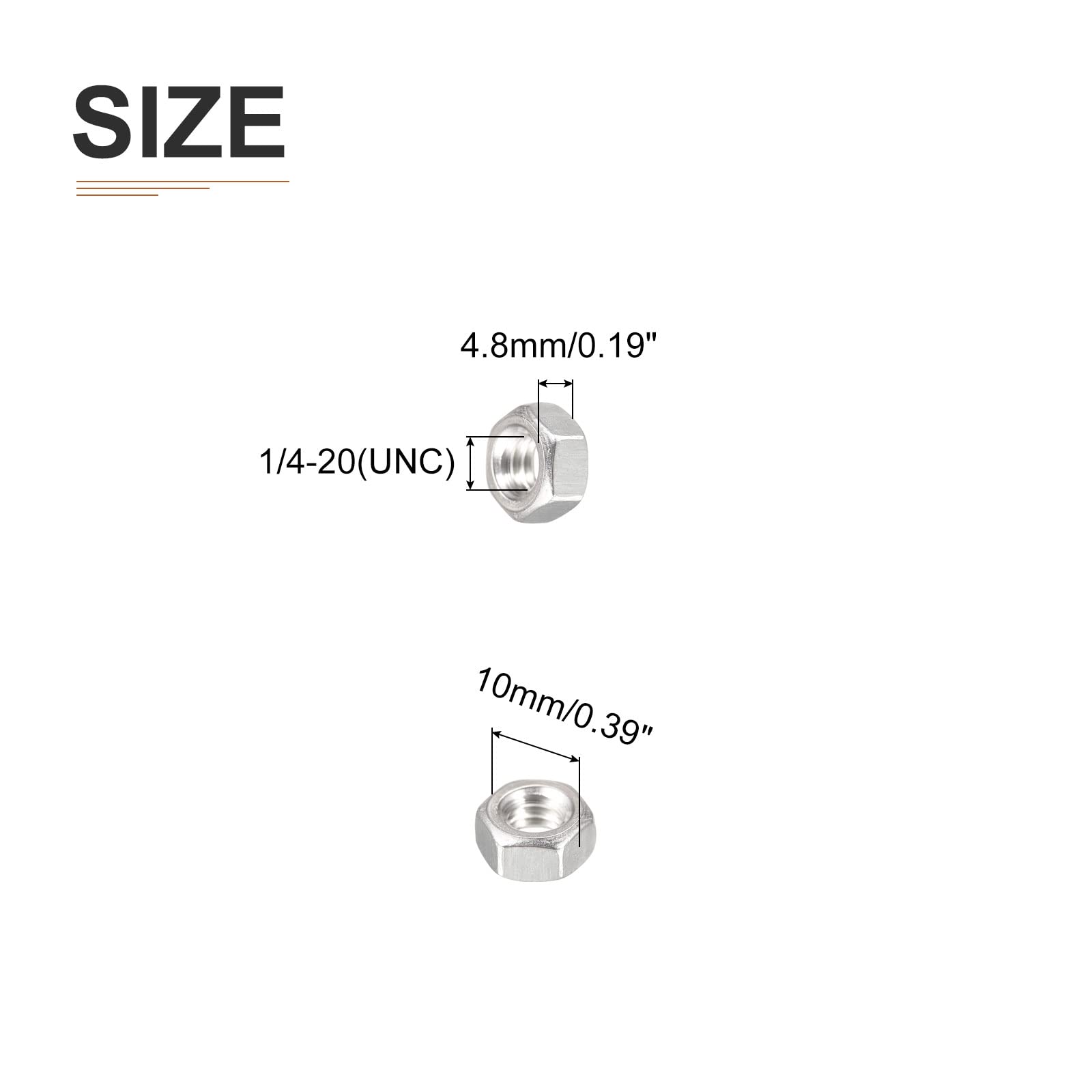 Lot De 10 écrous Hexagonaux 1/4"-20 UNC Inox 304 - Argenté - Uxcell - Neuf