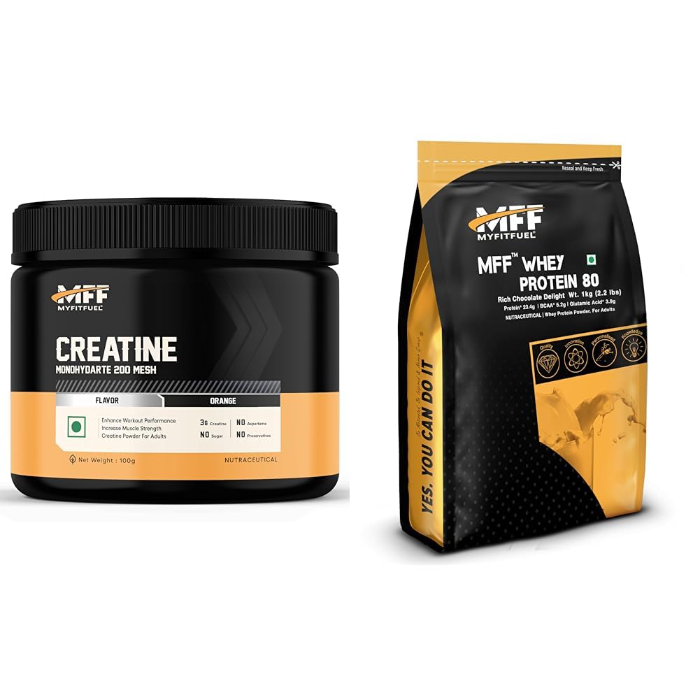 MyFitFuel Creatine Monohydrate 200 mesh (0.22 lbs) 100 gm Orange | MyFitFuel MFF Whey Protein 80 | 1Kg, 30 Servings (Rich Chocolate Delight)-image-42