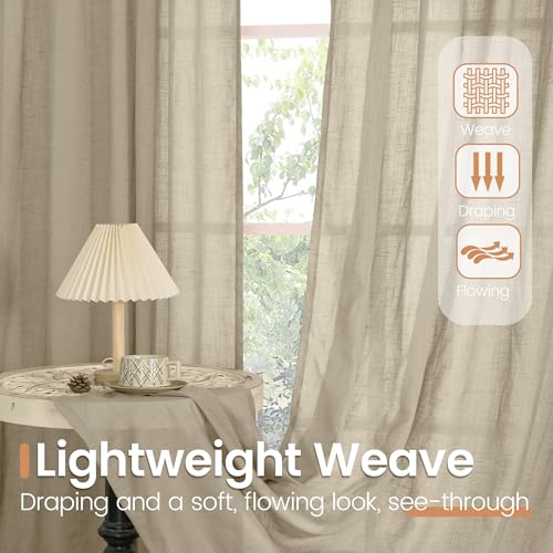 Image of BGment Camel Linen Curtains 63 Inches Long for Living Room - Semi Sheer Light Filtering Window Drapes with Rod Pocket Textured Lightweight for Bedroom, 2 Panels Set, Each 52 Inch Wide