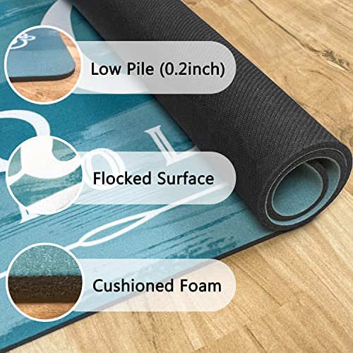Earthall Laundry Room Rug Runner Blue 20"X59" Non Slip Waterproof Laundry Mats For Laundry Room Decor Washable Floor Laundry Rug For Laundry Room, Mudroom, Kitchen, Washroom #TOP1