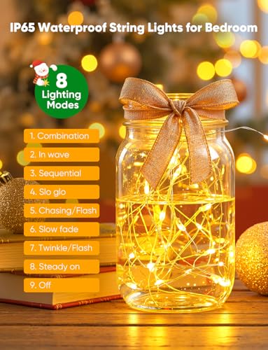 Image of Minetom 20 Pack Fairy Lights Battery Operated String Lights 8 Modes, 7ft 20LED Warm White Waterproof Silver Wire Twinkle Lights, Firefly Starry Moon Lights for Mason Jars DIY Christmas Wedding Party