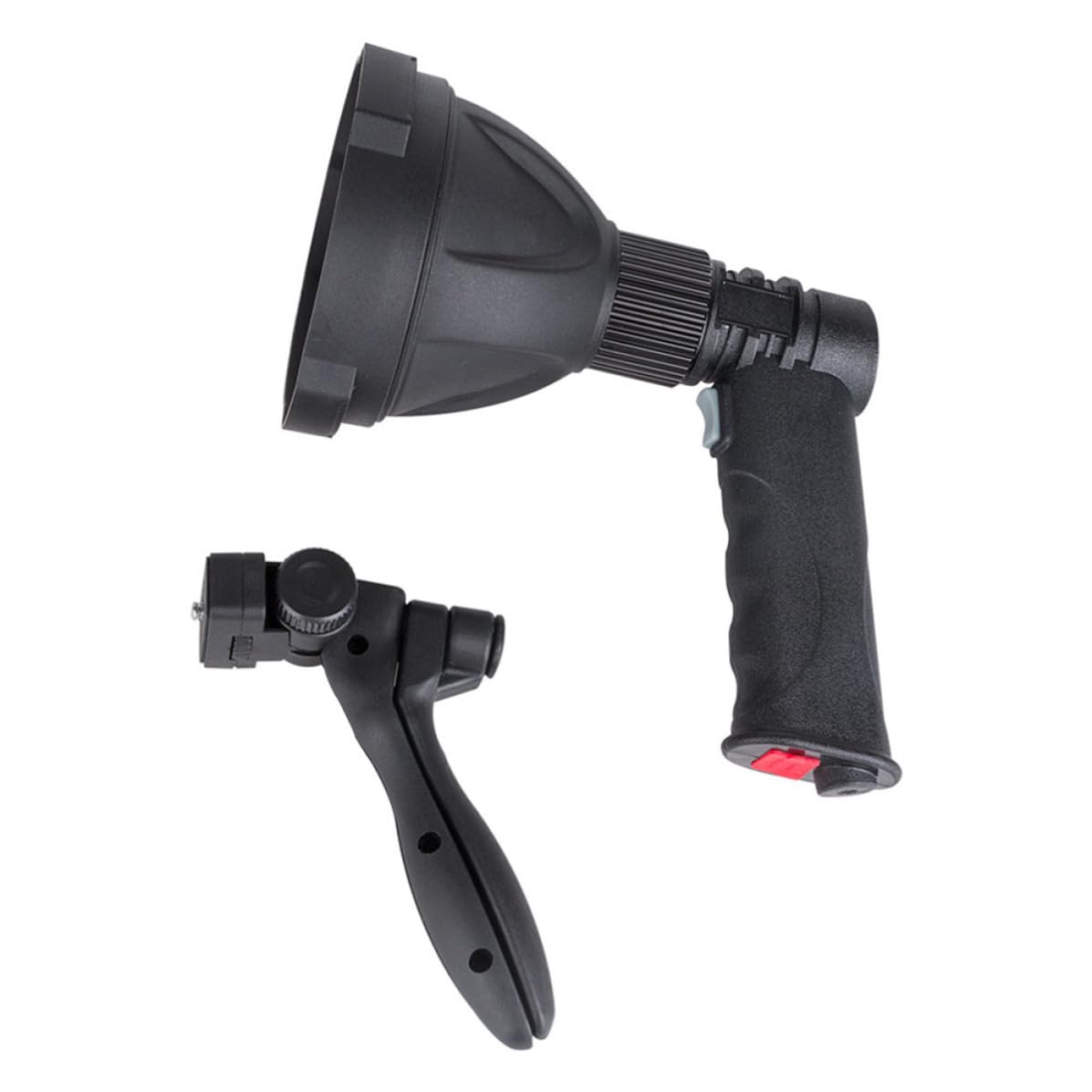Torcia LED Portatile Ricaricabile 4000 Mah con Supporto Triangolare | Tre Modalità di Illuminazione, Fascio Regolabile, Corpo Nero in Pvc, Uso per Caccia e Campeggio