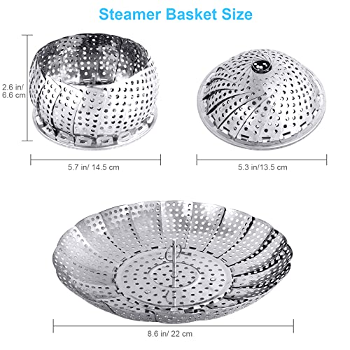 Veggie Vegetable Steamer Basket, Folding Steaming Basket, Metal Collapsible Stainless Steel Steamer Basket Insert, for Cooking Food, Expandable Fit Various Size Pot(5.3" to 8.6") YLYL