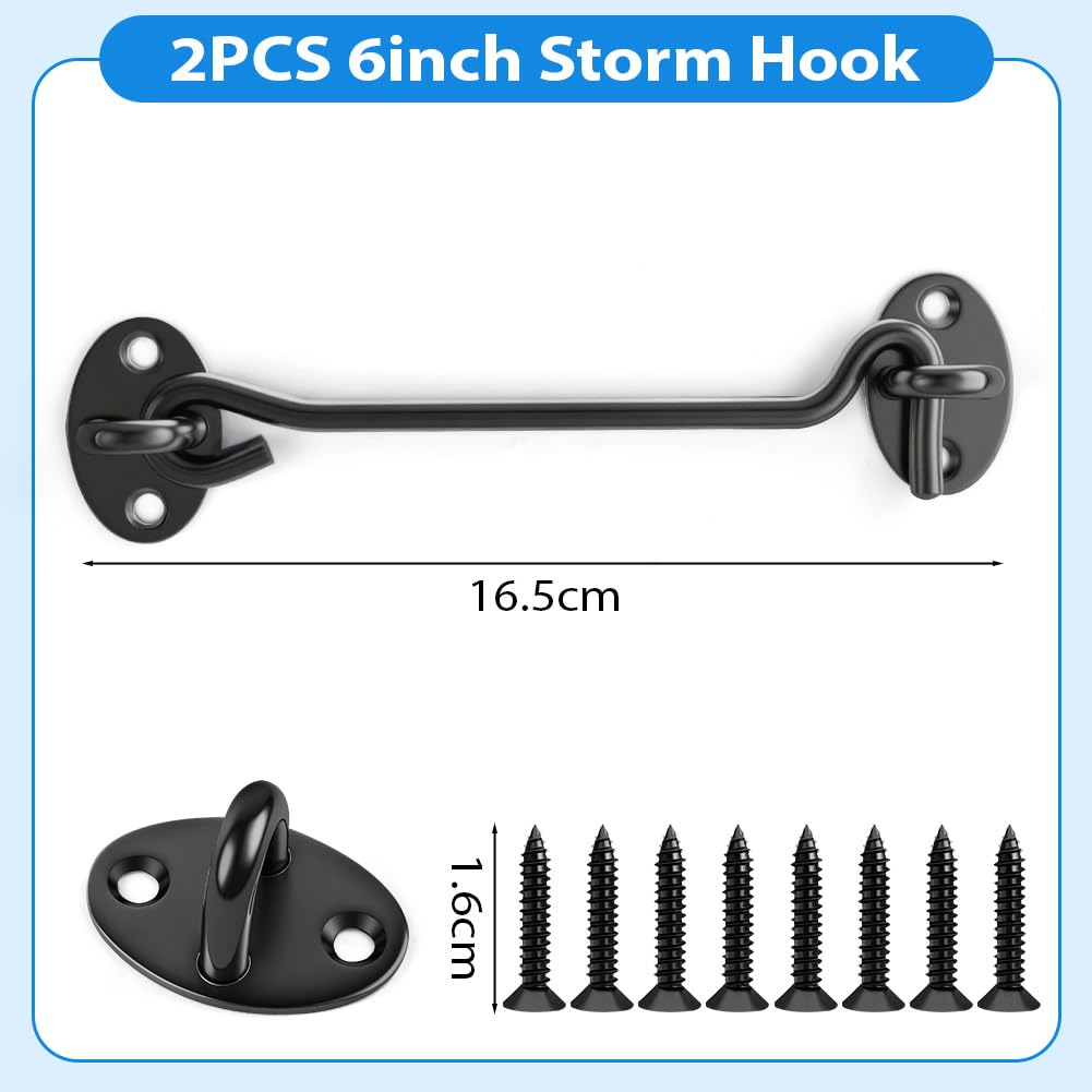 vsshe Hook and Eye Latch 2 Pack, 6 Inch Stainless Steel Door Hooks, with 8 Mounting Screws, Cabin Hook - Image 2