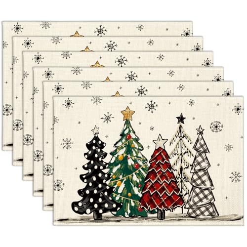 Sungeek Weihnachten Tischsets Abwaschbar 6er Set, Polyester Leinen...