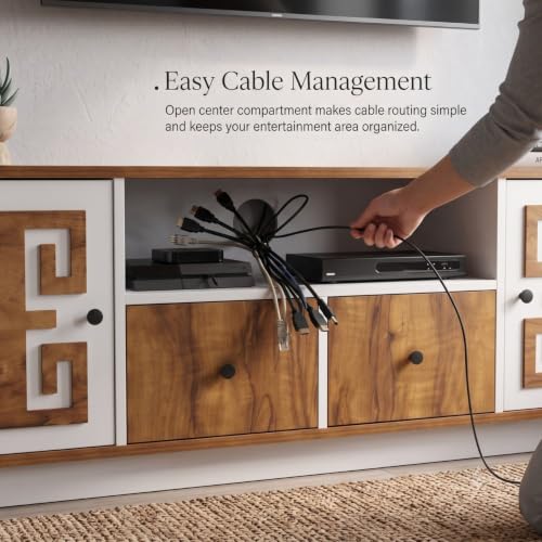 Image of FFO Grecian TV Unit for Living Room 55 Inch TV | TV Cabinet with 2 Drawers, 2 Side Cabinets & Open Media Shelf | Engineered Wood Entertainment Unit for Set-Top Box & Gaming Console | DIY