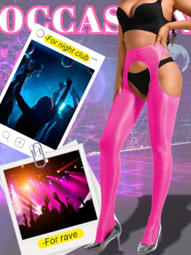 Image of ChiaoLezhee Sexy Shiny Tights, Sheer High-Waisted, Suspender Pantyhose For Women Rave Party Outfits Leggings Pants Exotic