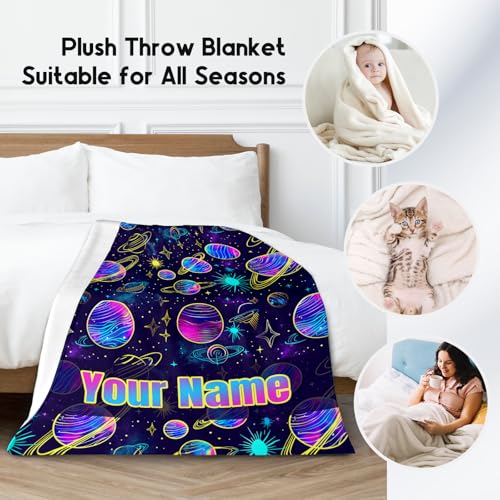 Custom Planet Blanket - 50x60 Inches Cute Throw Blanket for Men, Women - Soft Fuzzy Blankets for Bed, Couch & Travel