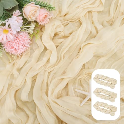 Babenest Ivory Cheese Cloth Table Runner, 3 Pack 10ft Gauze Cheesecloth Table Runners for Bridal Baby Shower Decorations, 35x120 Inches Boho Rustic Tablerunner for Wedding, Party, Birthday Décor
