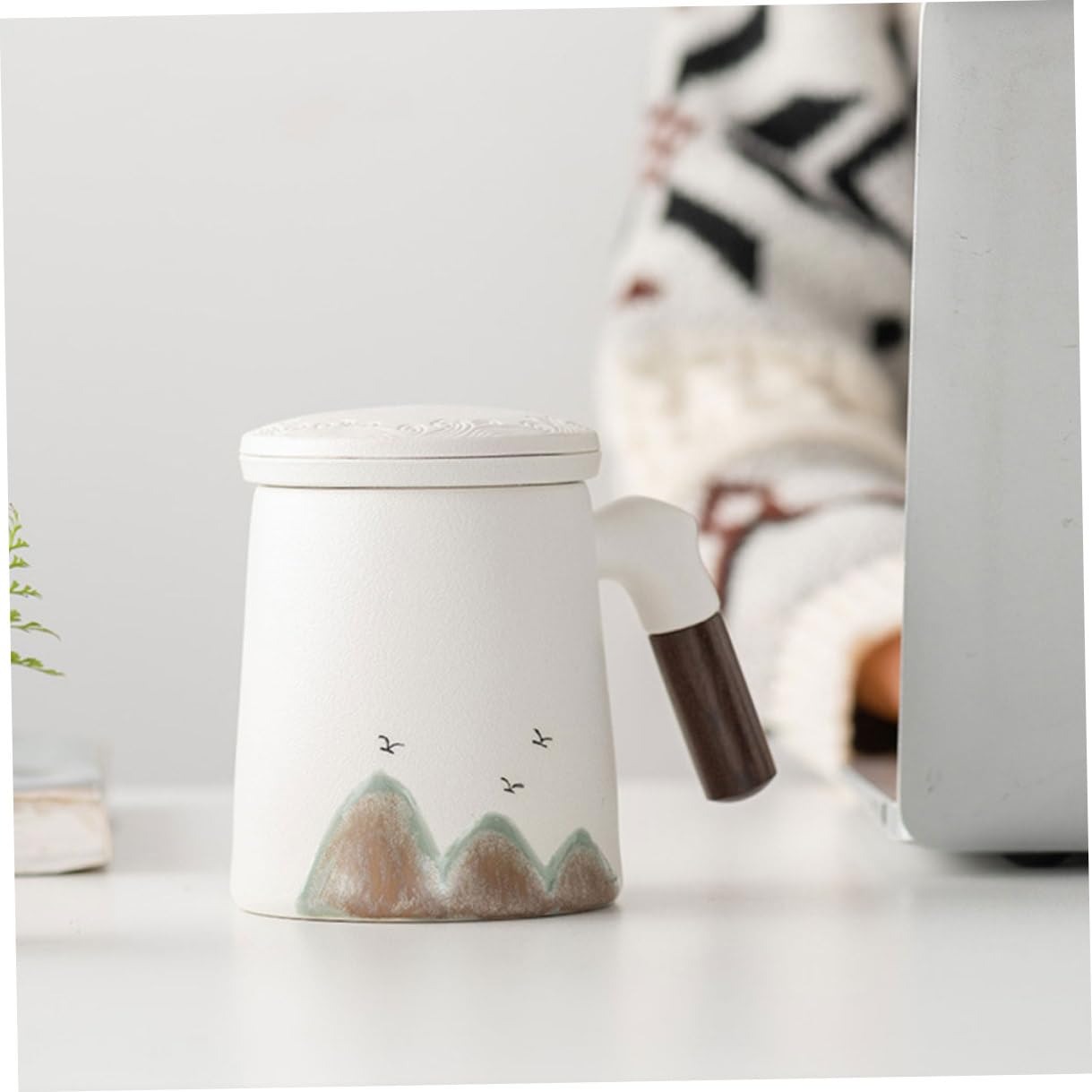 Taza de Cerámica de Color Claro con Infusor y Tapa para Infusionar Té, Taza para Desayuno con Filtro Adecuado para Entusiastas del Té en Escritorio