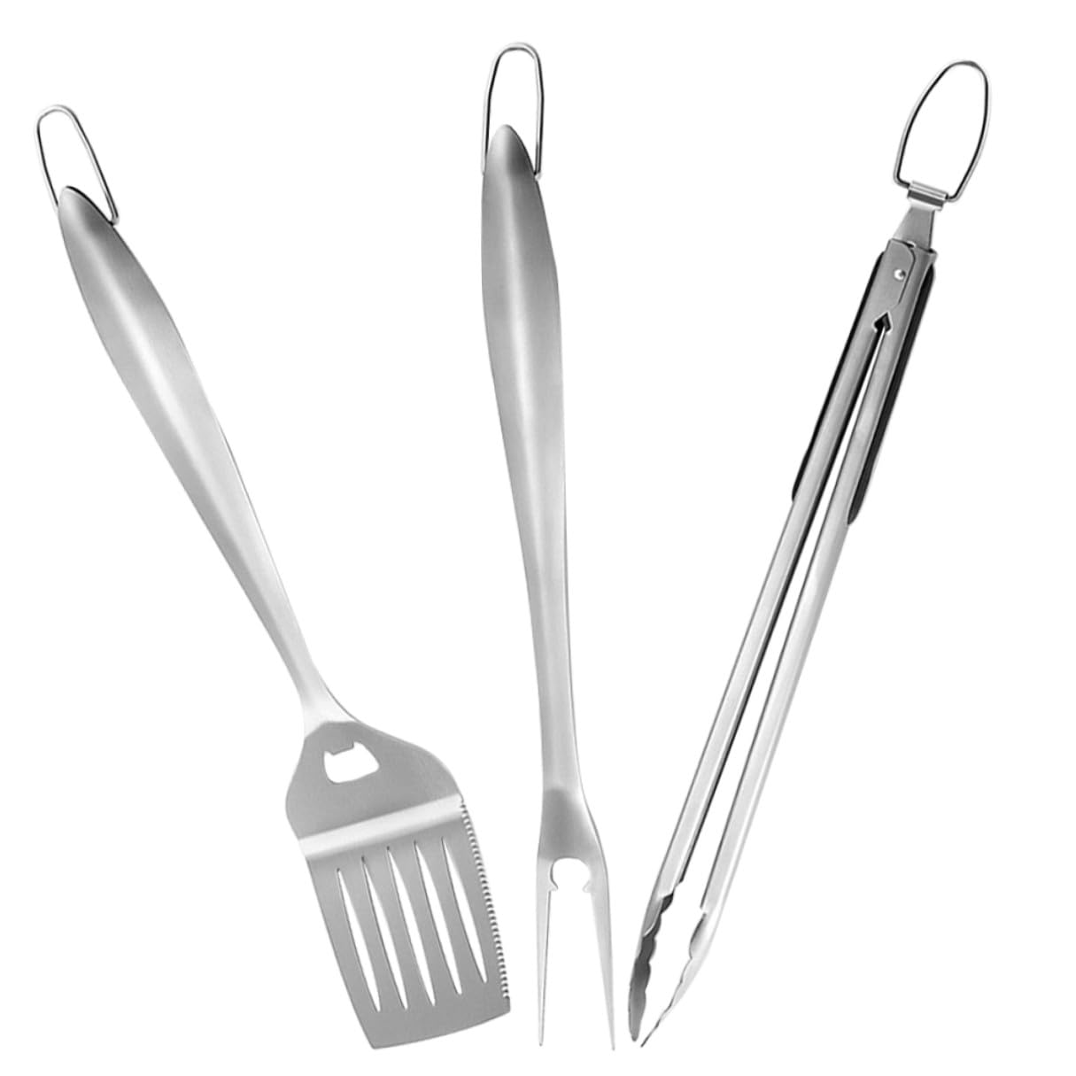 Set Ustensiles de Barbecue Acier Inoxydable Léger et Portable Outils Résistants pour Grillades Extérieur Adapté Camping et Jardin