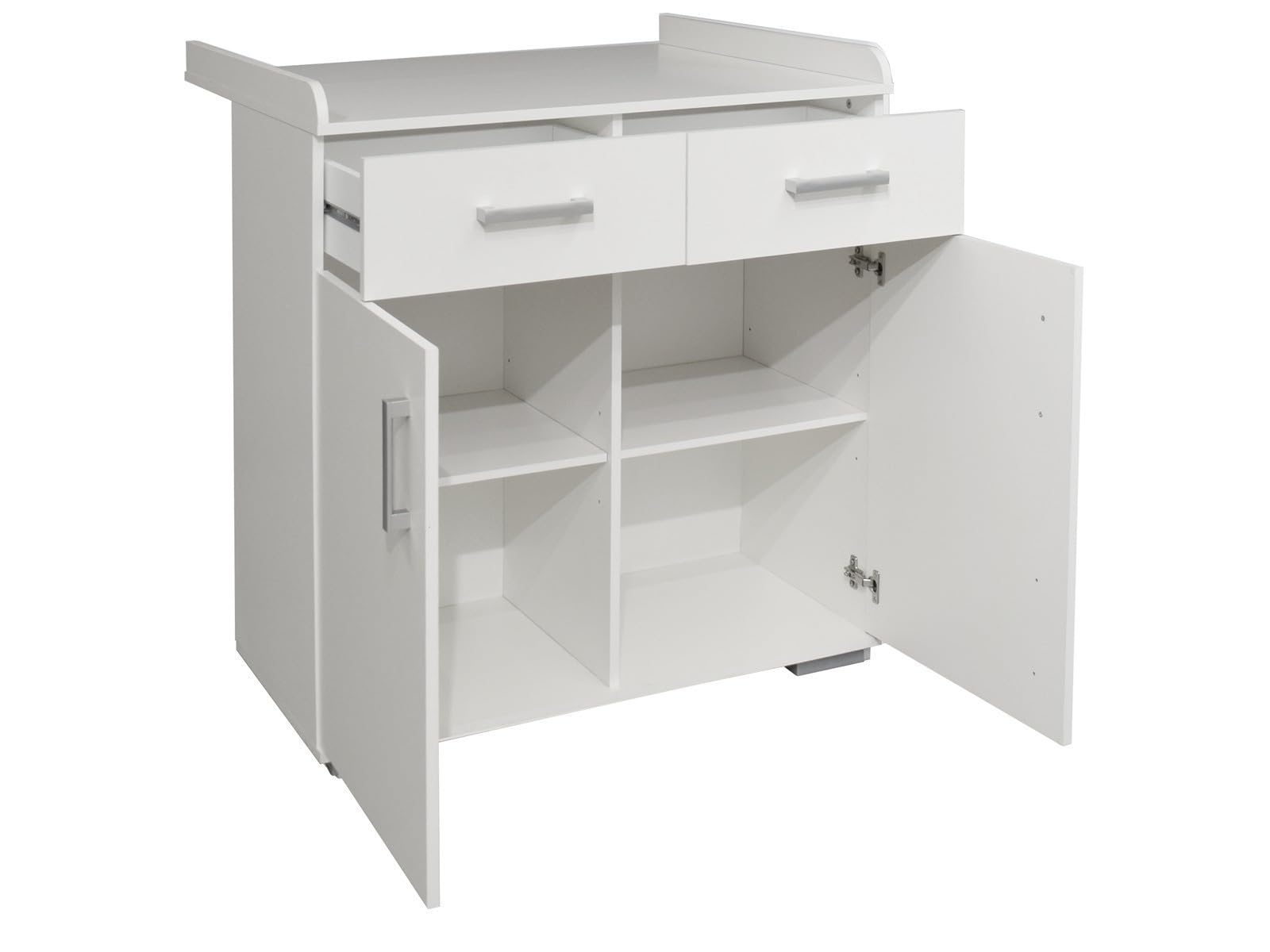 Kinderzimmer Set Sienna, 7-teilig mit Babybett 70x140cm, Wickelkommode, Kleiderschrank, Wandregal, aus Holzwerkstoff, Farbe Weiß Matt/Eiche Nelson