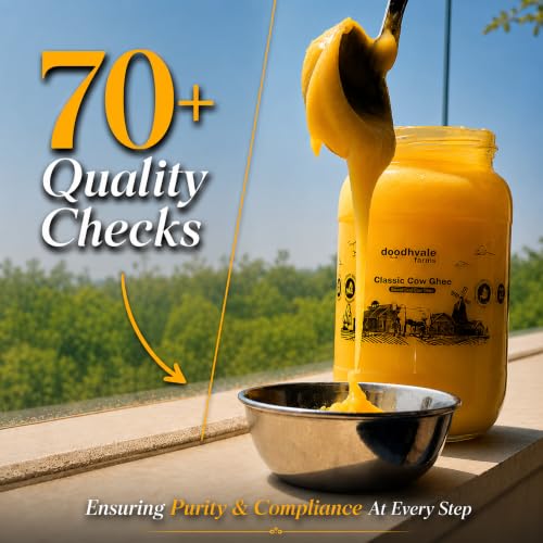 Image of Doodhvale Farms Classic Cow Ghee 100ml | Vedic Desi Ghee from Grass-Fed Cows | 100% Pure & Preservative Free | Traditional Bilona Method | Danedar, Non-GMO, Lab Tested