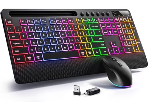 Hamile Wireless Keyboard and Mouse Combo:RGB Backlit Effects,Ergonomic Full Size Silent...