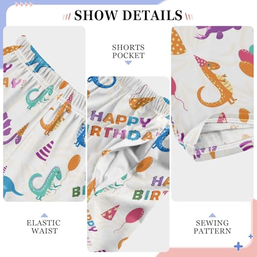 ZZXXB Happy Birthday Dino Boys Long Pants Soft Trousers Elastic Waist Kids Lounge Bottoms with Pockets S-XL4