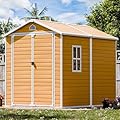 Outdoor Resin Storage Shed 8x6 FT, Plastic Sheds with Floor Window Lockable Door Included, Large Waterproof Outside Sheds Storage for Backyard Garden Patio Lawn Tools, Brown